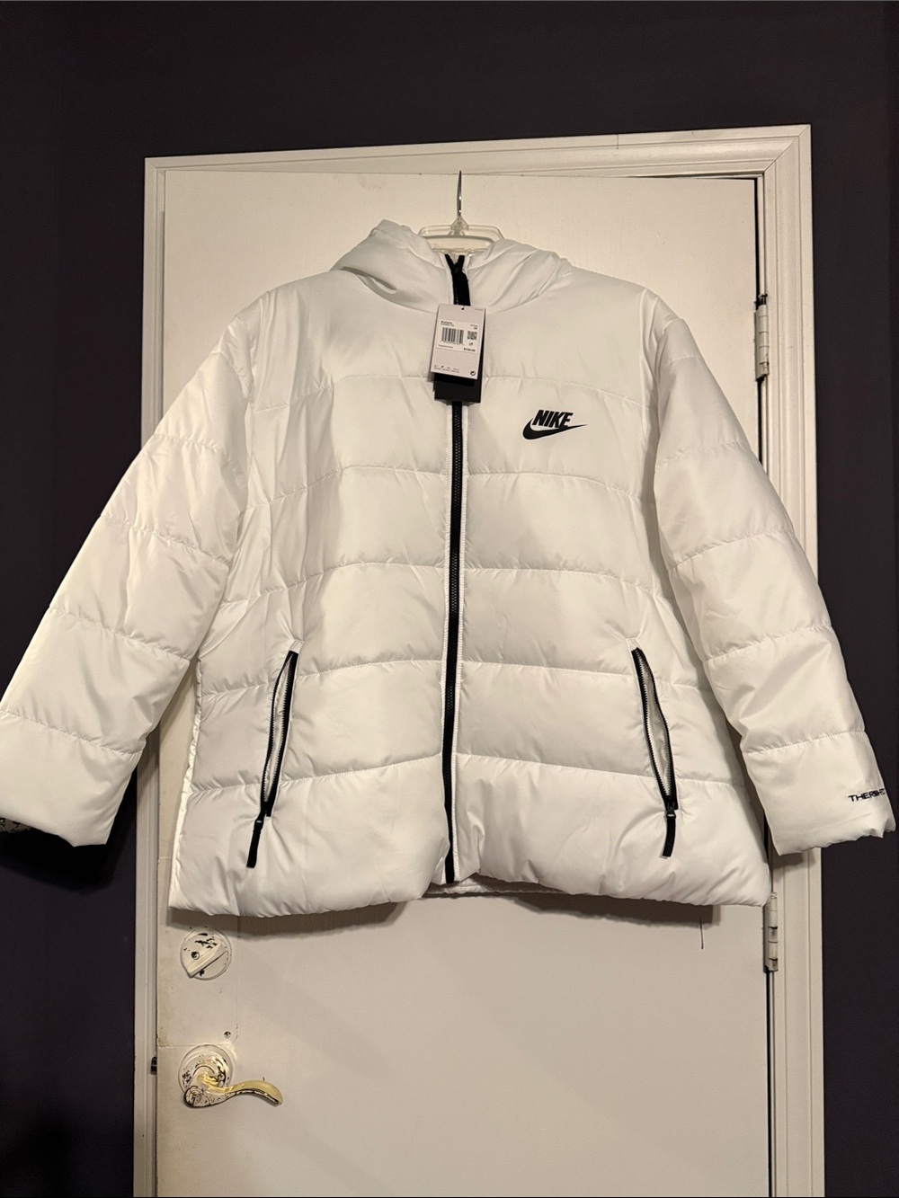 Nike Women’s White Hooded Puffer Jacket with Black Trim